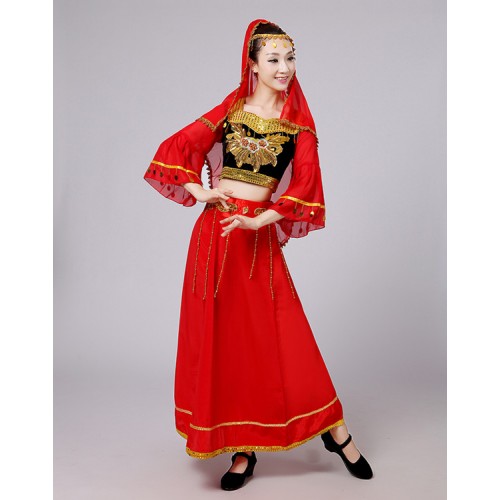 Chinese Folk Dance Costumes Ancient Traditional National Minority Xin Jiang Stage Dance Dress Xinjiang Clothing For Women